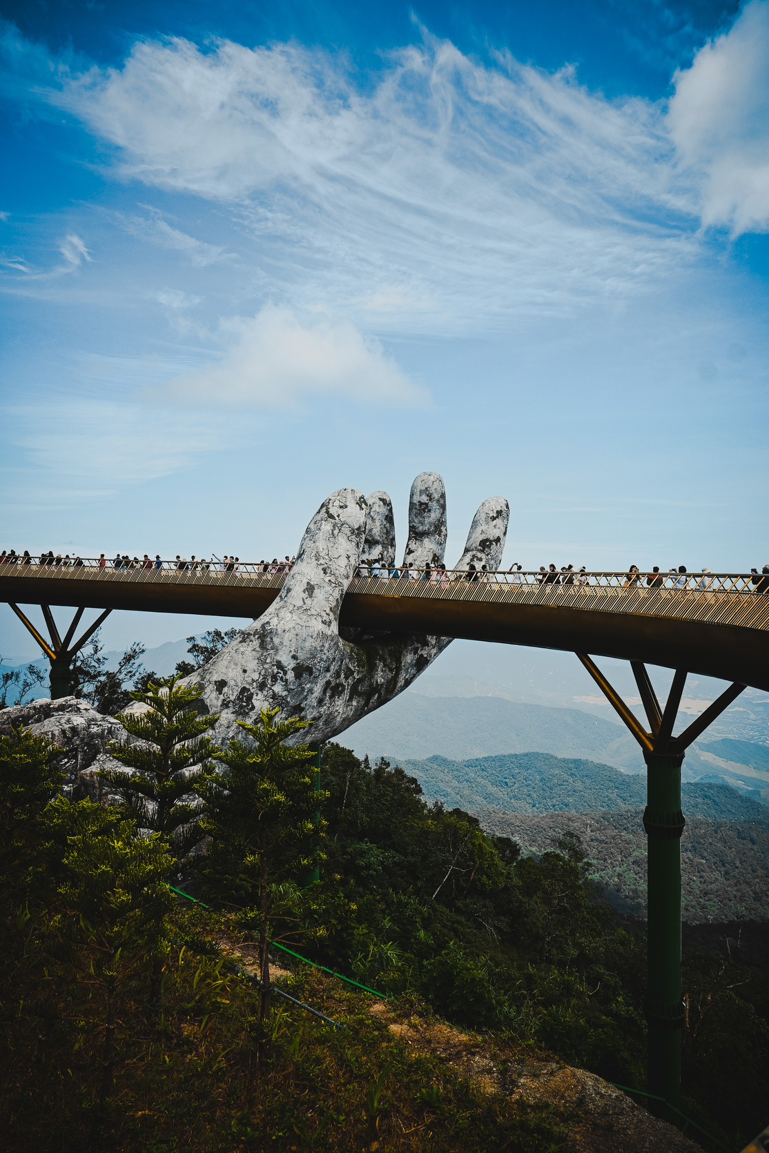 People at the Golden Bridge in Vietnam